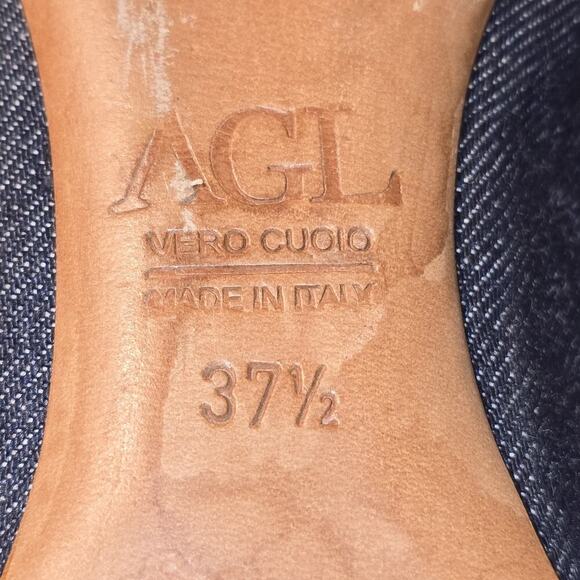 AGL Attilio Giusti Leombruni Denim Flats 37.5 Made in Italy Cap Toe Leather Sole - Picture 7 of 7